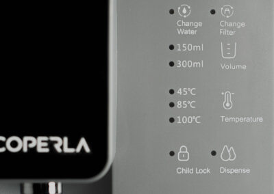 Buttons on the Ecoperla Maestro reverse osmosis panel